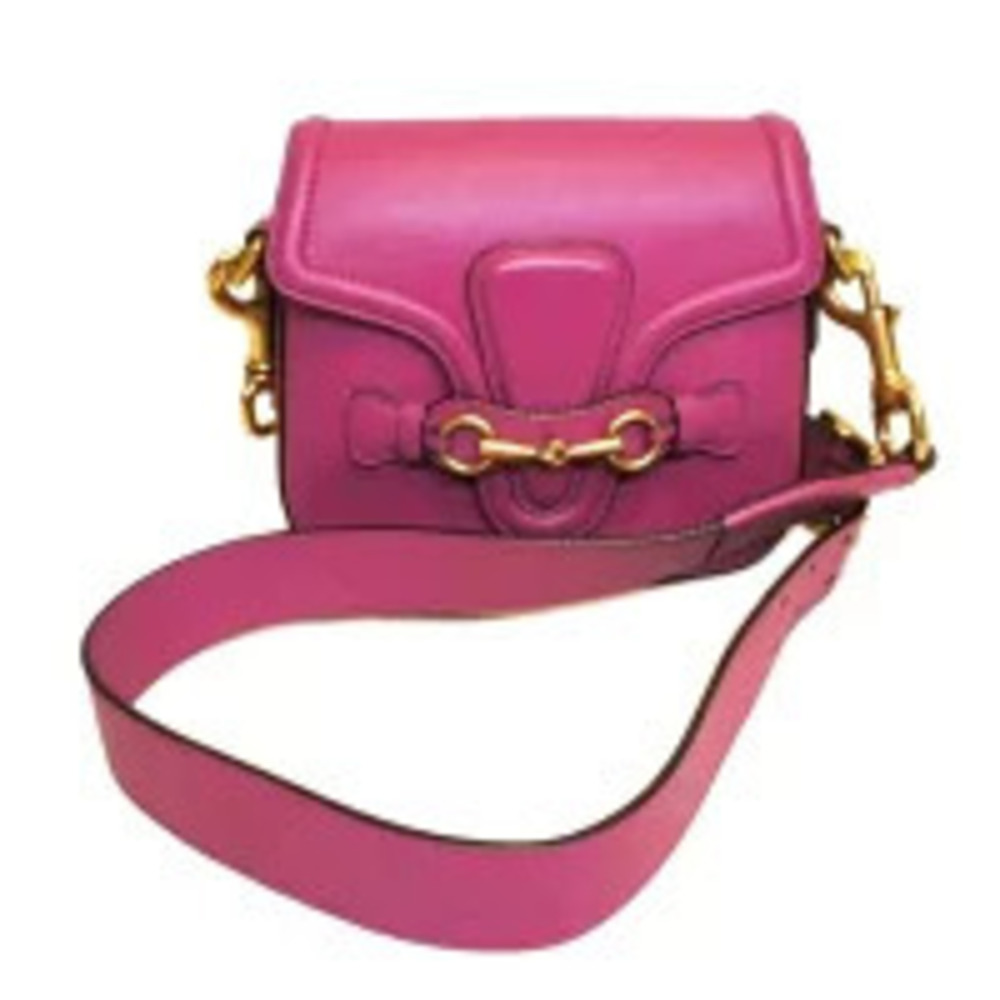 GUCCI Leather Horsebit Shoulder Bag Pink AB